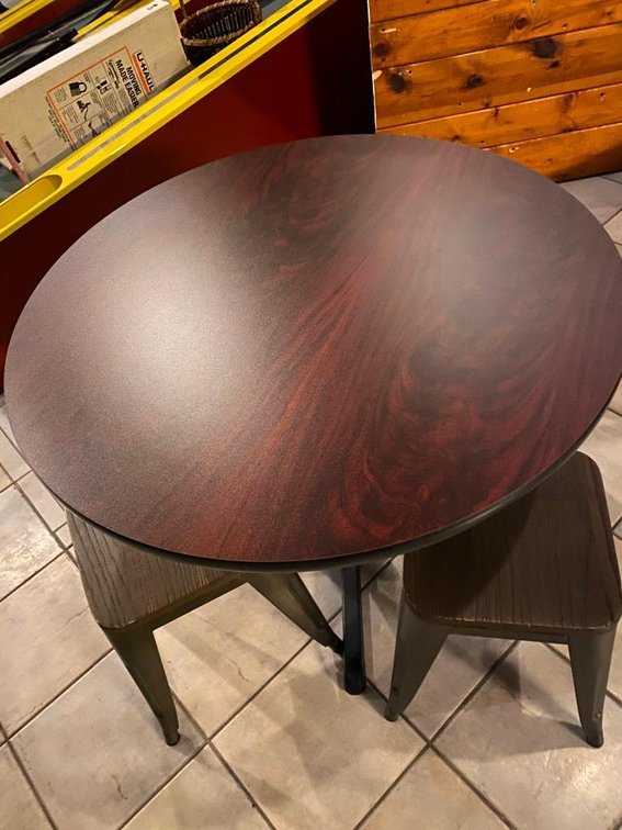 Commercial Grade Restaurant Table And 4 Seat Set - Mahogany Color Top