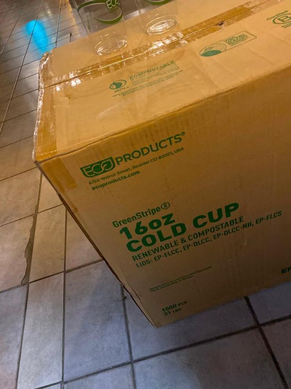 Sealed Case Of (1,000)  16 Oz Green Stripe Compostable Plastic Cups