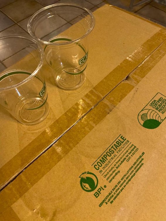 Sealed Case Of (1,000)  16 Oz Green Stripe Compostable Plastic Cups