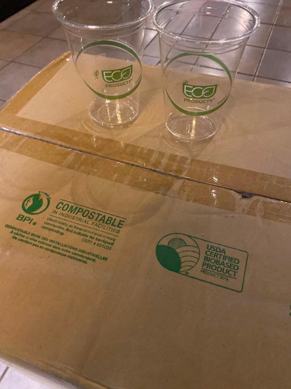 Sealed Case Of (1,000)  16 Oz Green Stripe Compostable Plastic Cups