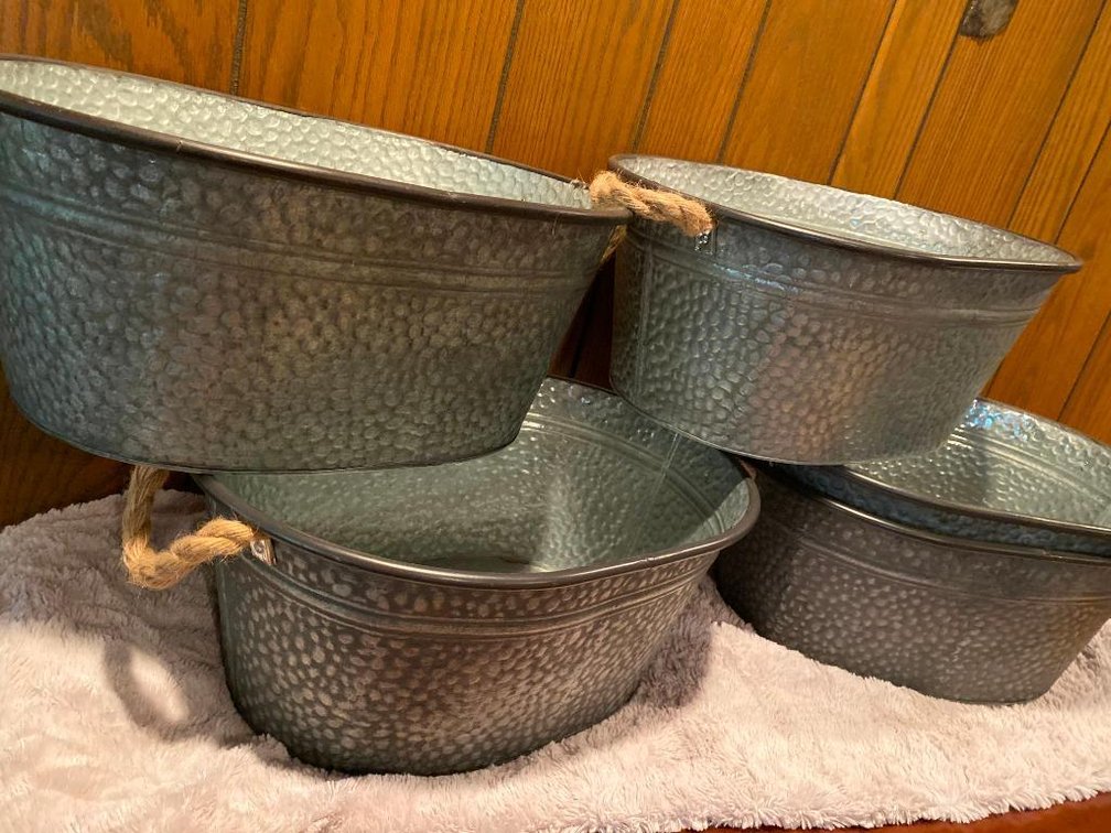 Set Of (5) Metal Ice Buckets Aka Decorative Basket Canisters
