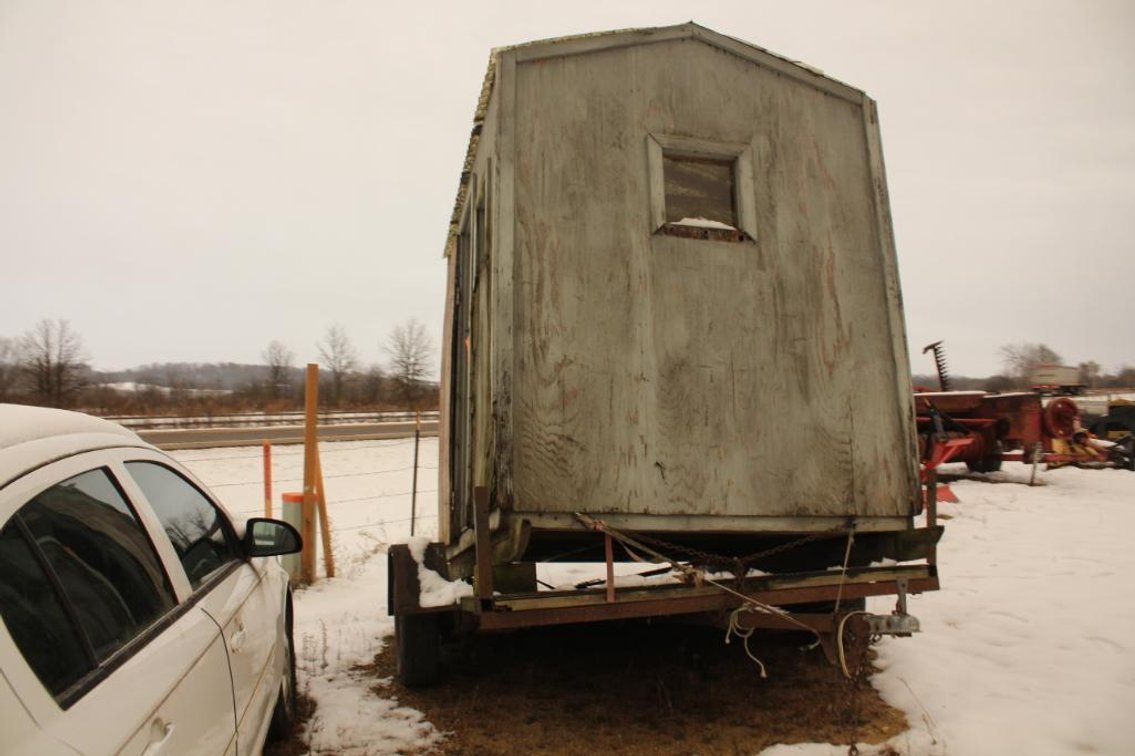 WOODEN ICE SHACK WITH TRAILER