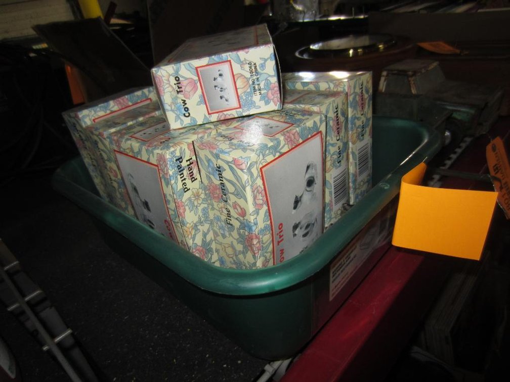 Bin of Boxes of Ceramic Cow Trios (T16)