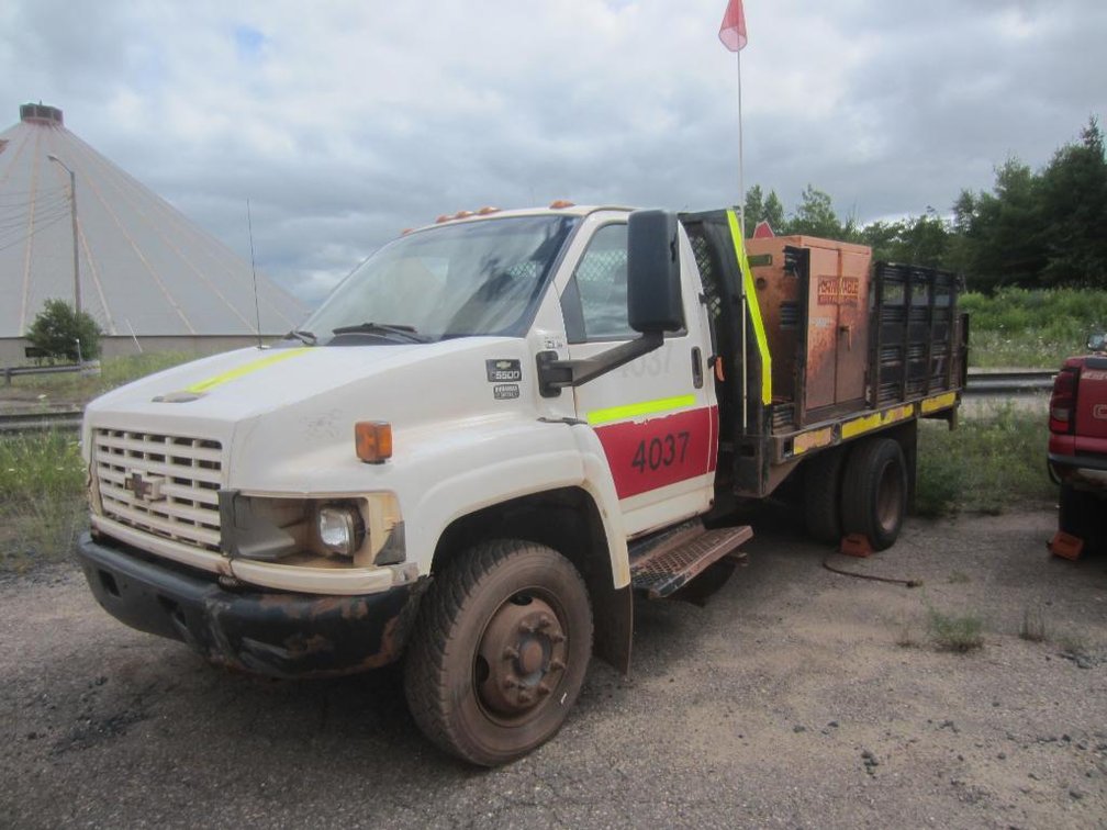 2007 GM C5500 Duramax Diesel  12ft Dually Stake Truck w/Lift Gate, VIN 1GBE5C127F400659-Runs and Drives, Was Tipped on Side