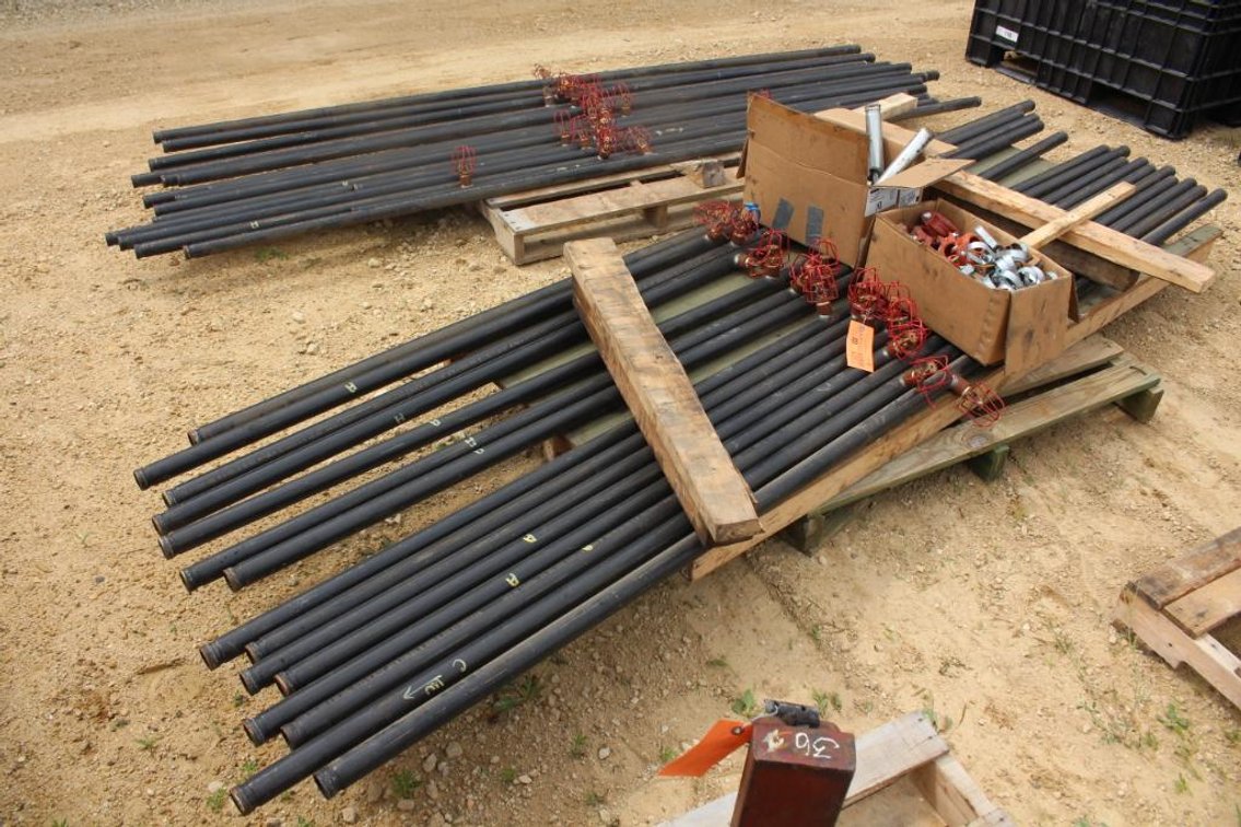 (31) FIRE SPRINKLER PIPES WITH SPRINKLER HEADS AND (2) BOXES OF CLAMPS