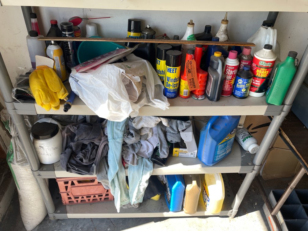 Automotive Liquids, Rags, Shelf and Table
