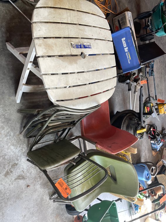 Assorted Chairs and Folding Patio Table