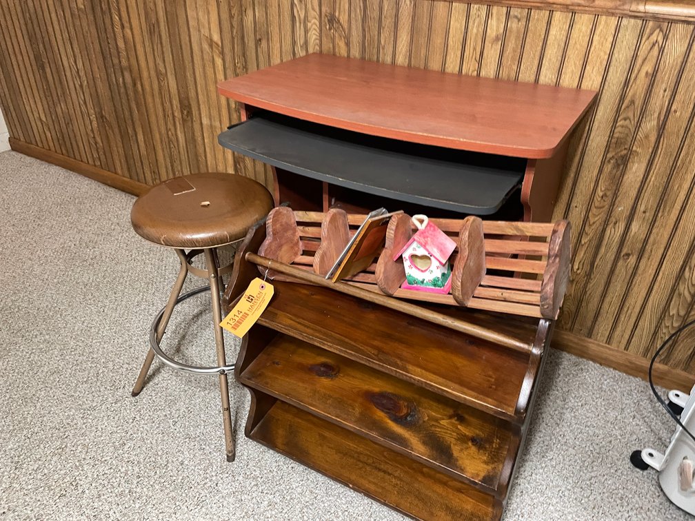Computer Desk, Stool and Knick Knack Shelf