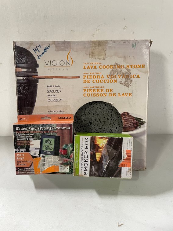 14" Cooking Stone and Wireless Cooking Thermometer and Smoker Box (A)