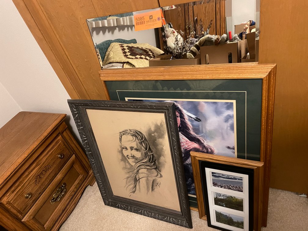 (4) Framed Prints and Large Mirror