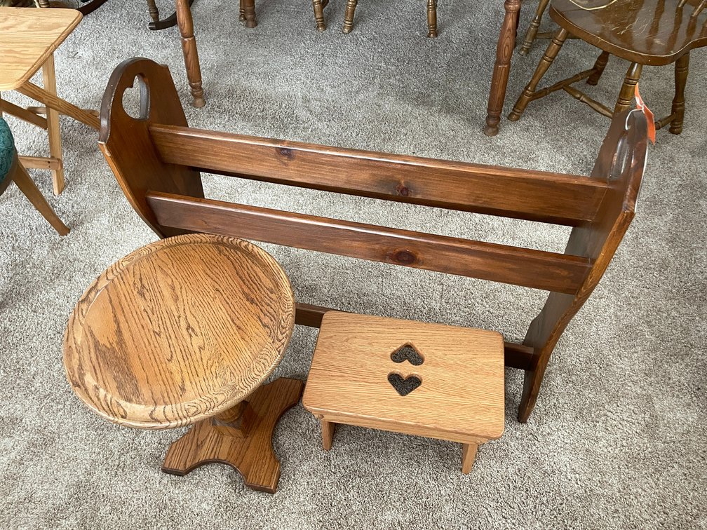 Wood Quilt Rack, Stool, and Foot Stool
