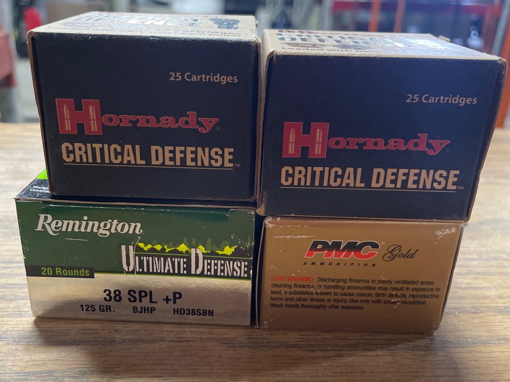 (50) Rds. Hornady Critical Defense .38 SPL + P, (20) Rds. Remington Ultimate Defense .38 SPL + P, (20) Rds. PMC Gold Starfire .38 SPL + P (Neenah, WI)