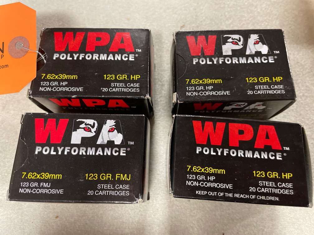 (80) Rds. WPA Polyformance 7.62 x39mm Cartridges (Neenah, WI)