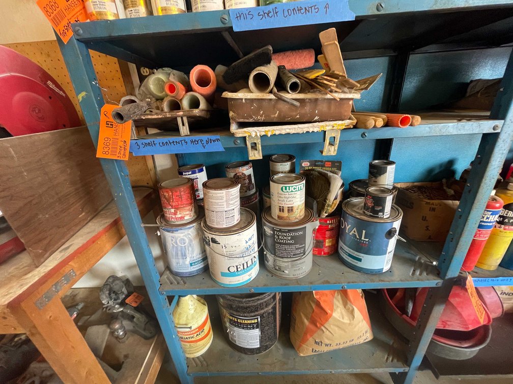 (3) Shelf Contents of Paint Supplies