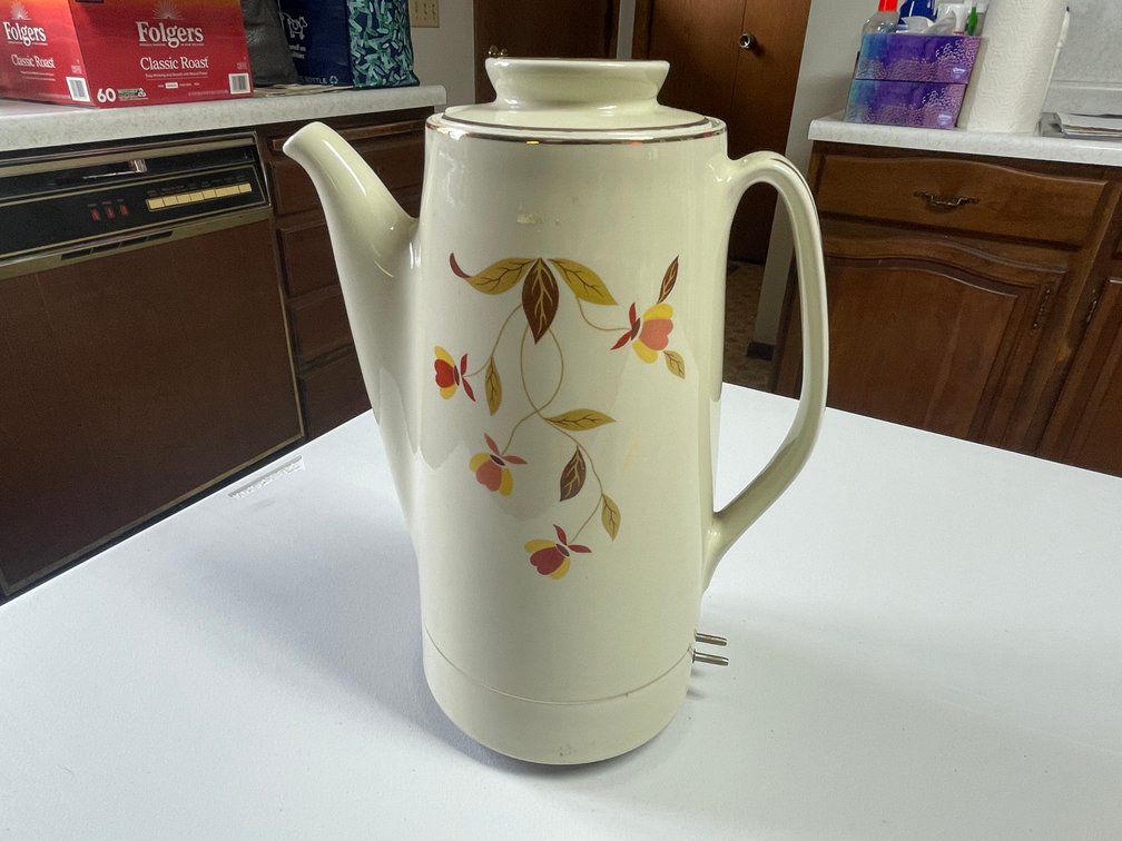Hall Jewel Tea Autumn Leaf Electric Percolator Coffee Pot