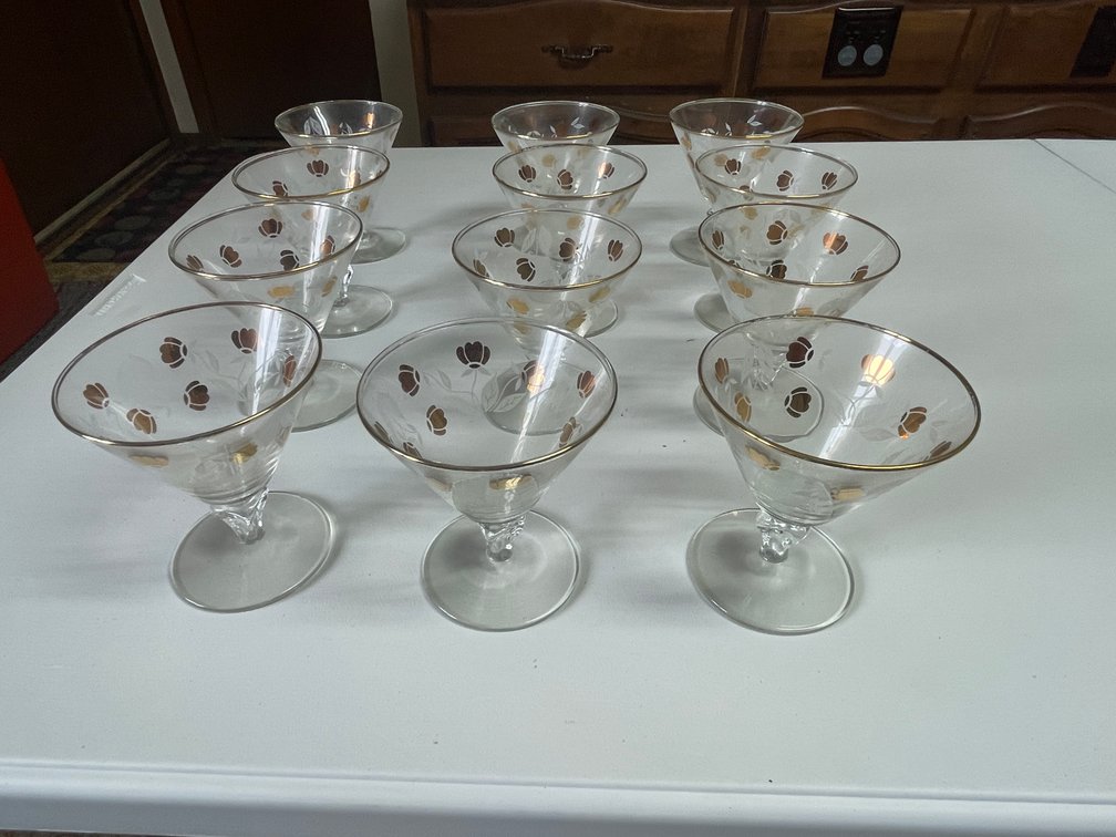 (12) Hall Jewel Tea Autumn Leaf Sherbet Glasses