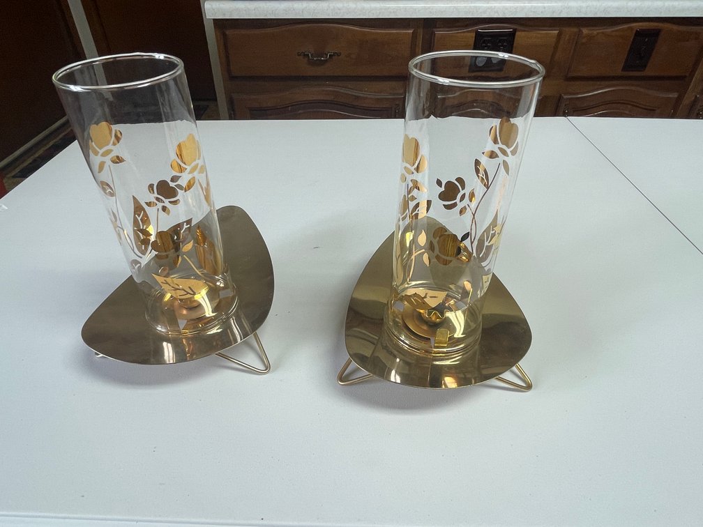 (2) Hall Jewel Tea Autumn Leaf Douglas Hurricane Lamp
