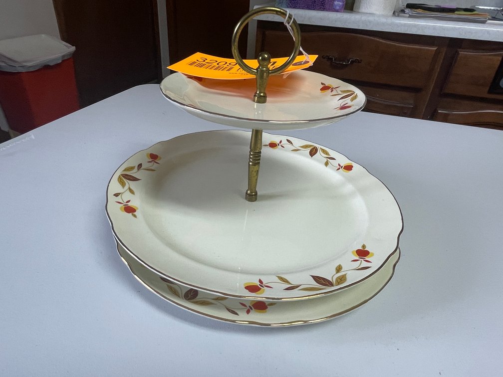 Hall Jewel Tea Autumn Leaf Tidbit 2 Tier Tray