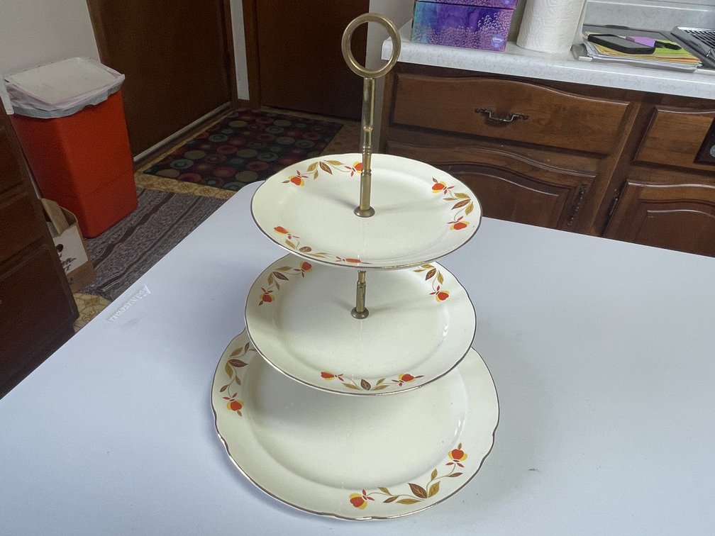 Hall Jewel Tea Autumn Leaf Tidbit 3 Tier Tray