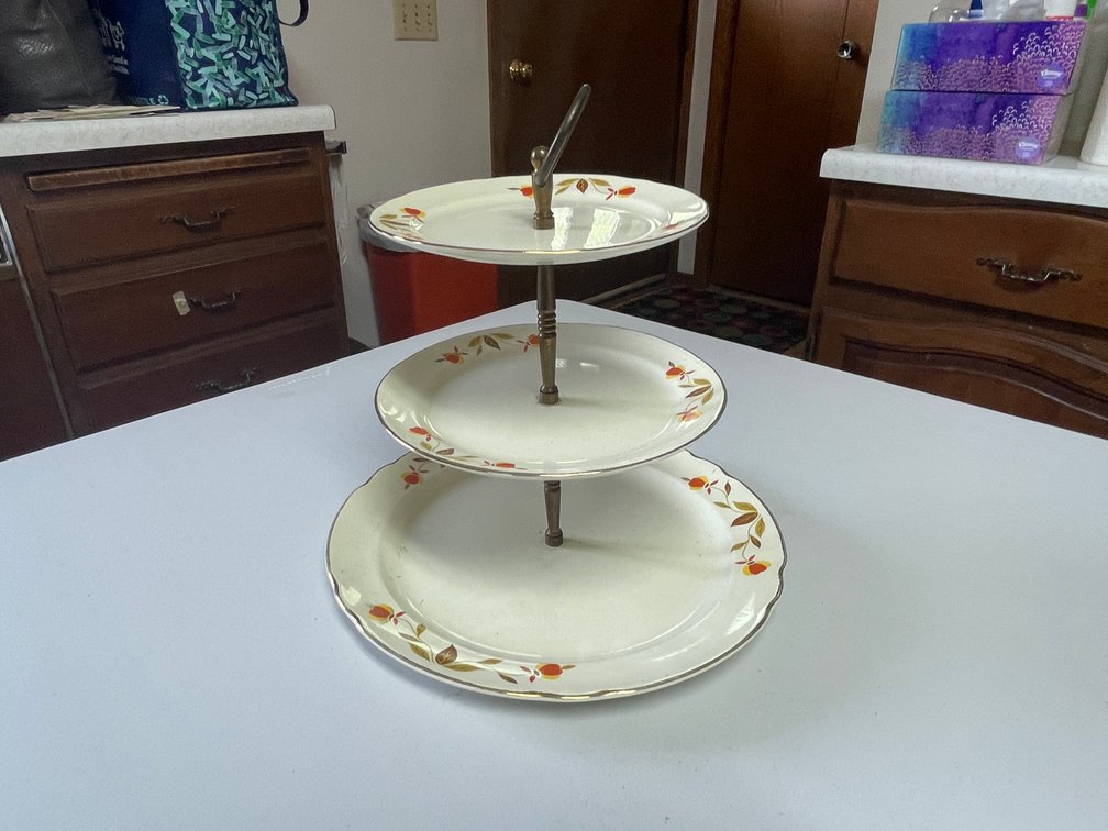 Hall Jewel Tea Autumn Leaf Tidbit 3 Tier Tray