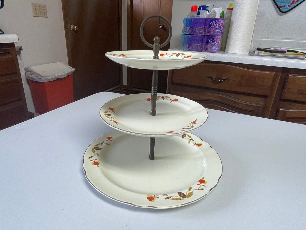 Hall Jewel Tea Autumn Leaf Tidbit 3 Tier Tray