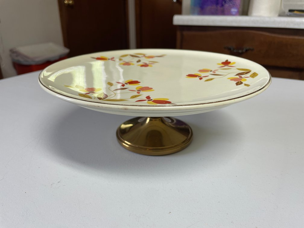 Hall Jewel Tea Autumn Leaf Cake Stand with Metal Base