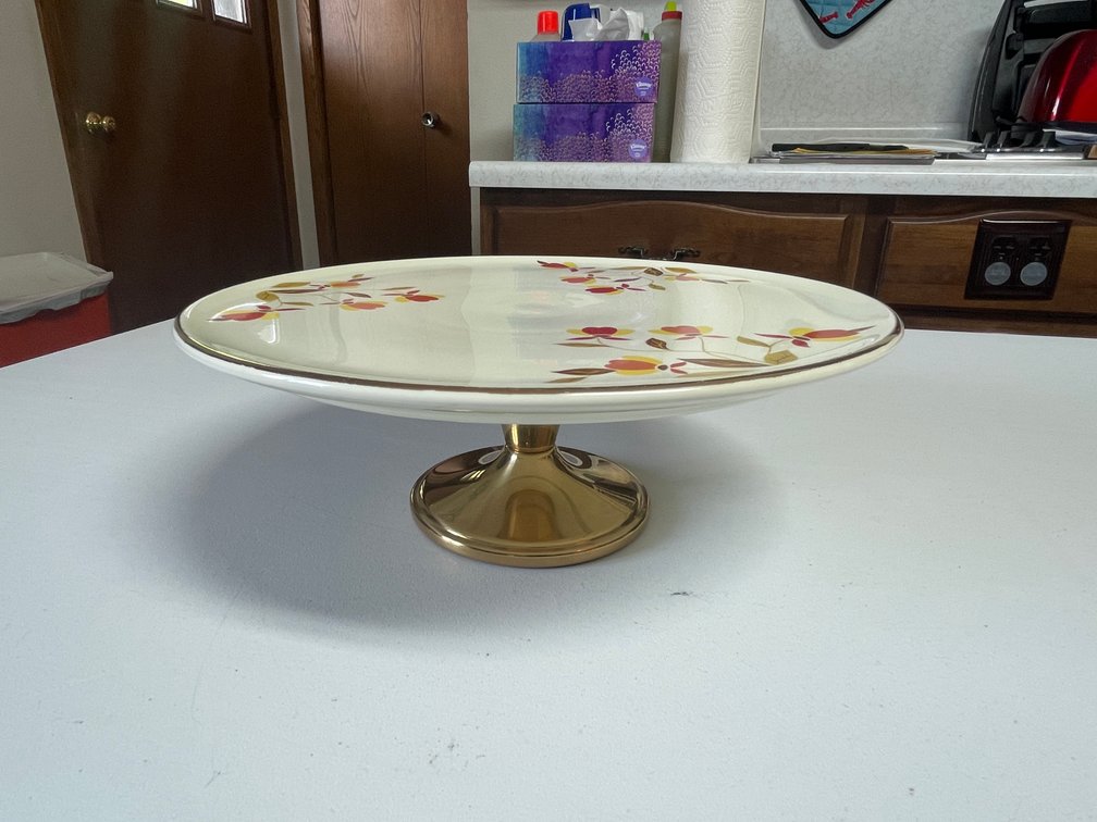 Hall Jewel Tea Autumn Leaf Cake Stand with Metal Base