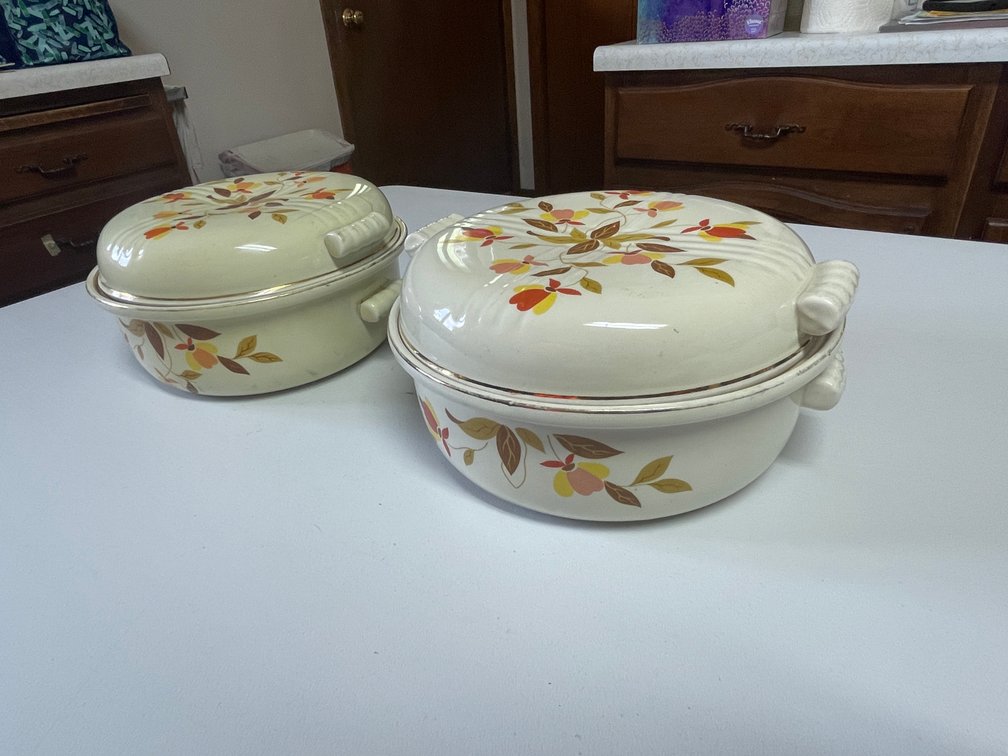 (2) Hall Jewel Tea Autumn Leaf Casserole Round 