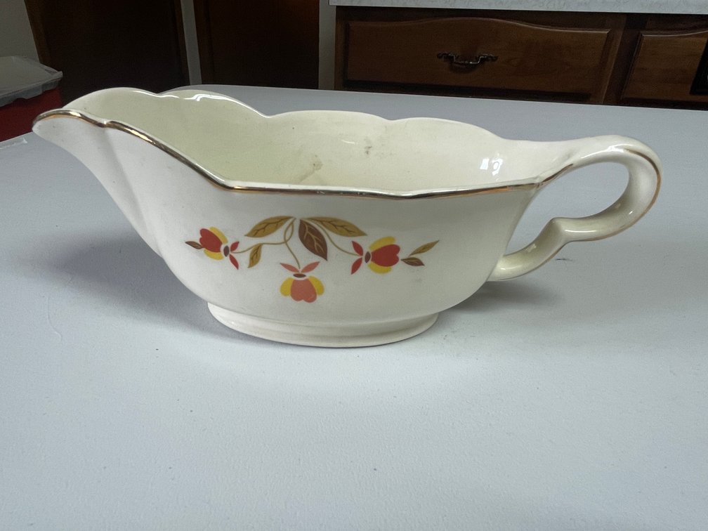 Hall Jewel Tea Autumn Leaf Gravy Boat Ruffled-D