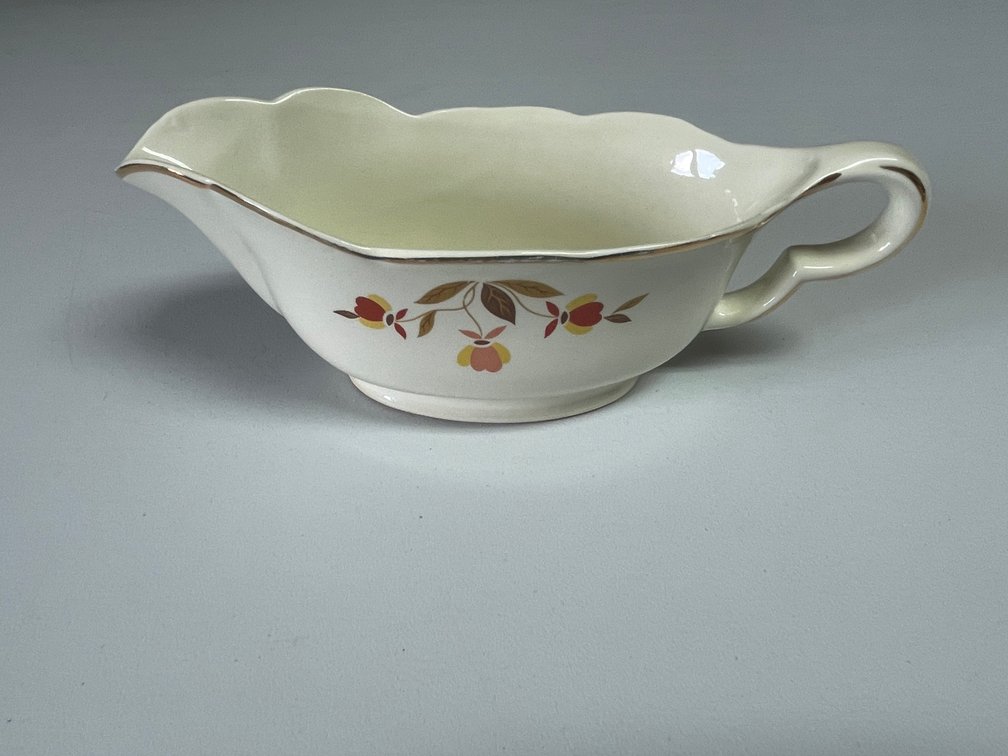 Hall Jewel Tea Autumn Leaf Gravy Boat Ruffled-D