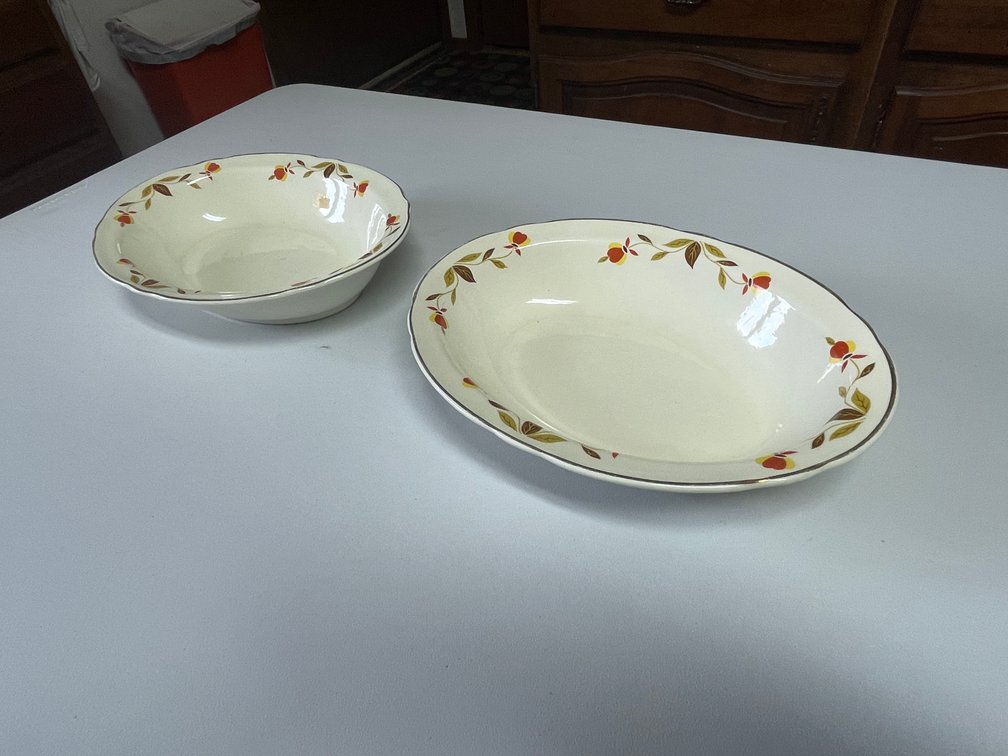 (2) Hall Jewel Tea Autumn Leaf Oval Serving Bowls