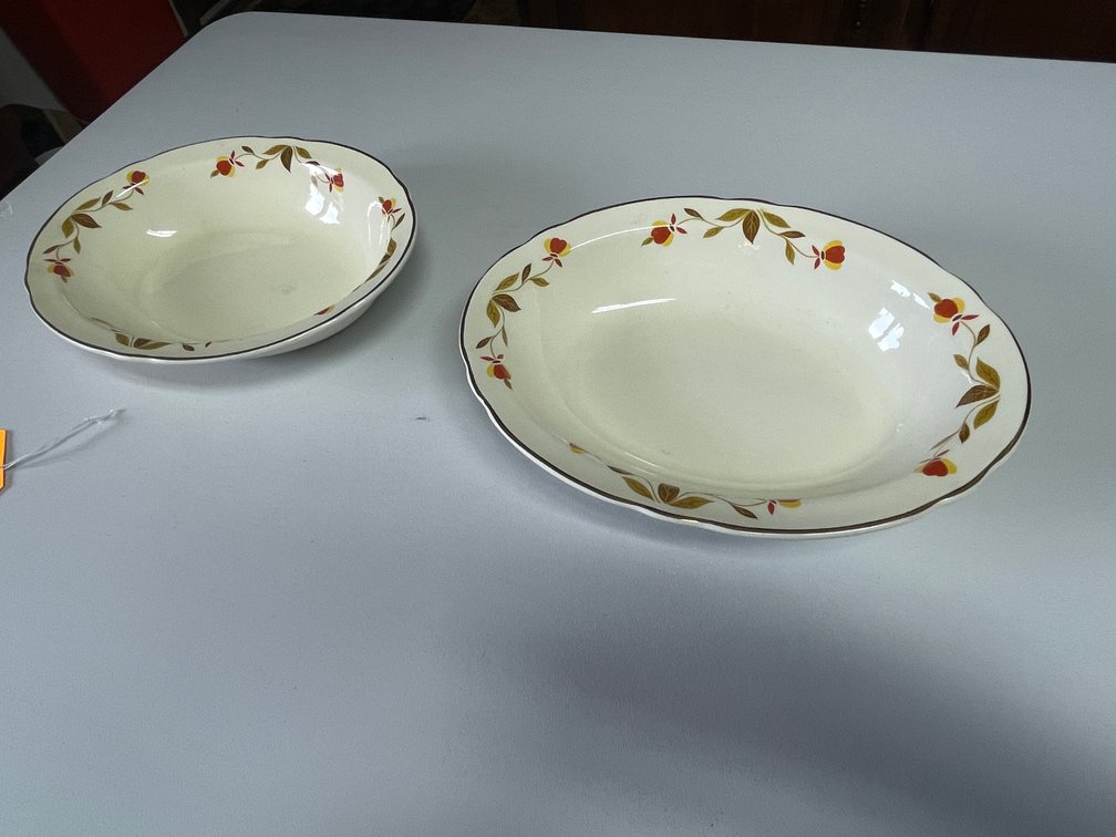 (2) Hall Jewel Tea Autumn Leaf Oval Serving Bowls