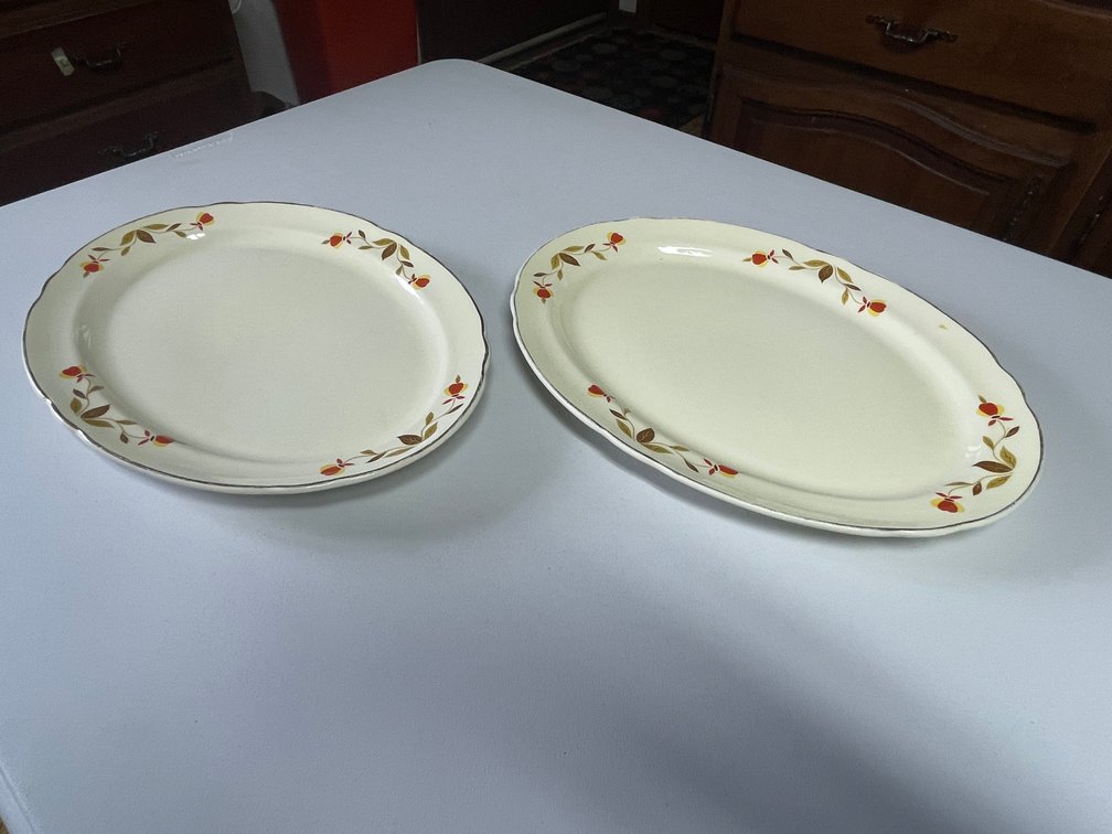 (2) Hall Jewel Tea Autumn Leaf Oval Platter
