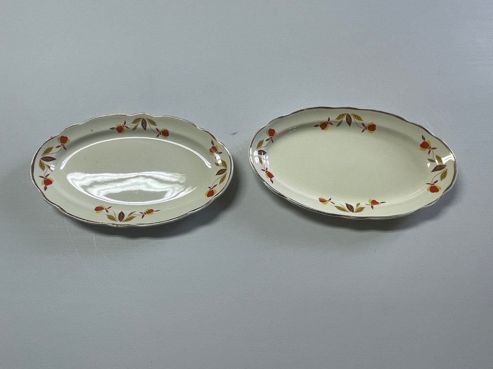 (2) Hall Jewel Tea Autumn Leaf Oval Platter