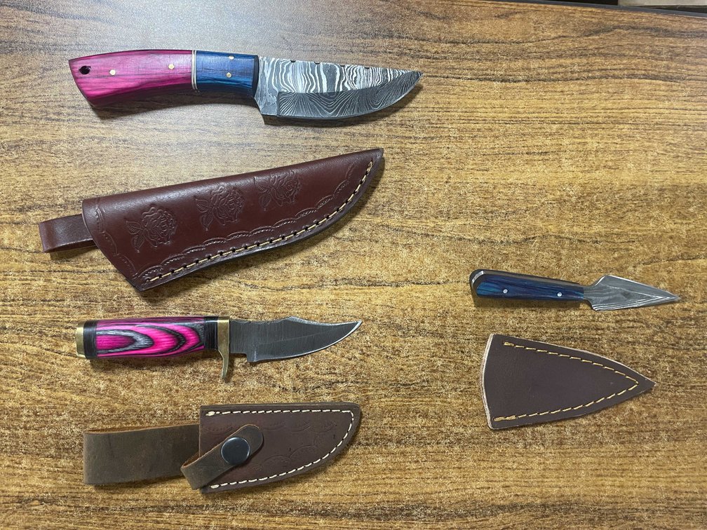 (3) Custom Damascus Steel Knives (T6)
