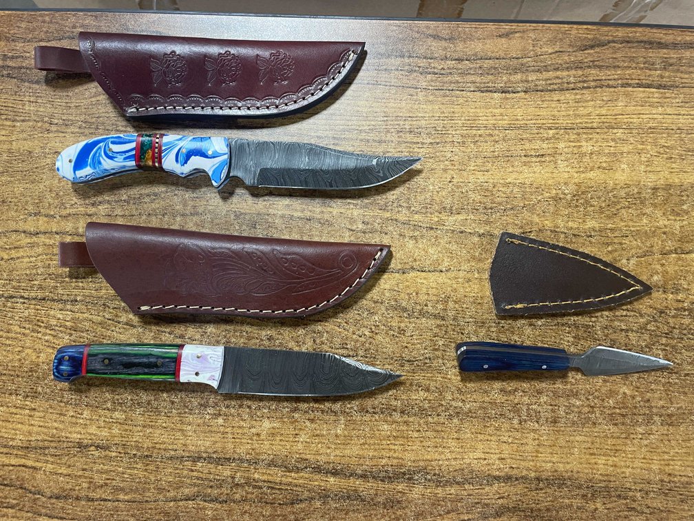 (3) Custom Damascus Steel Knives (T6)