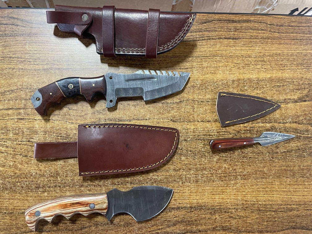 (3) Custom Damascus Steel Knives (T6)