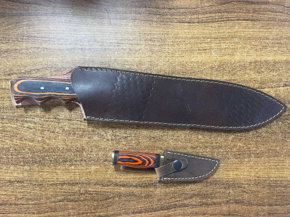 Custom Made Damascus Steel Machete and Knife Set (T6)