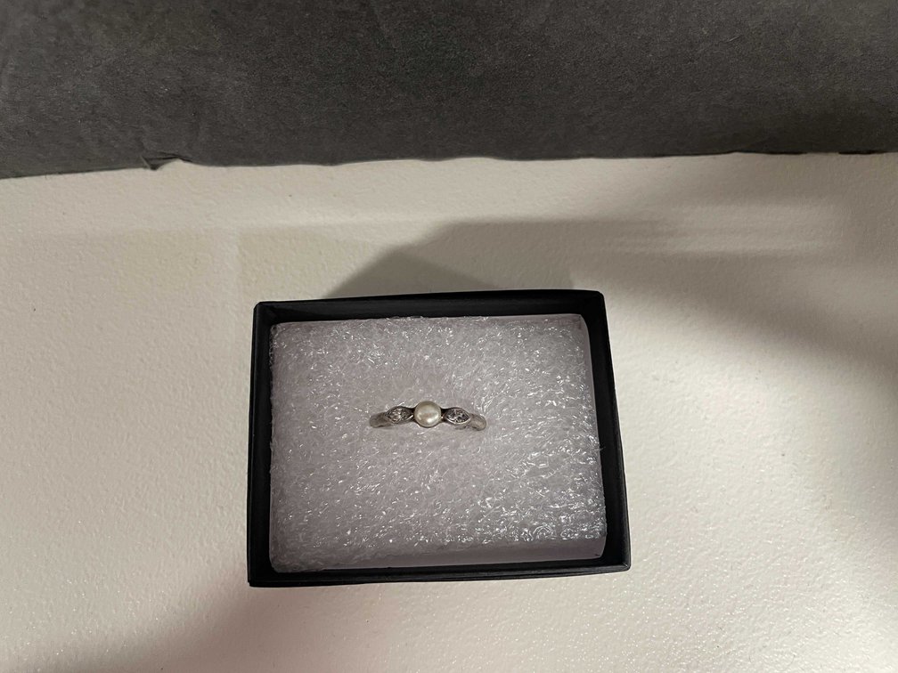 Vintage Pandora Ale Sterling Silver Ring Pearl And CZ (FR1)