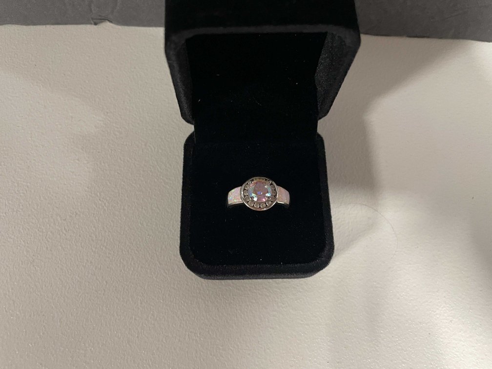 Vintage Sterling Silver Ring Opal And CZ (FR1)