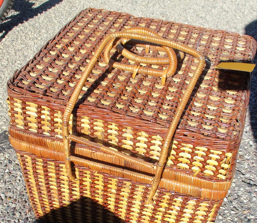 Large Vintage Woven Square Wicker Picnic Storage Basket