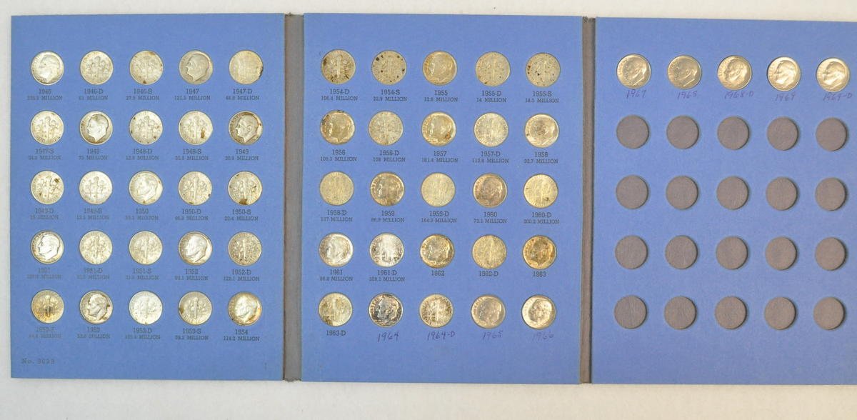100% Complete Set of Roosevelt Dimes, 1946 - 1964, 48 Coins +