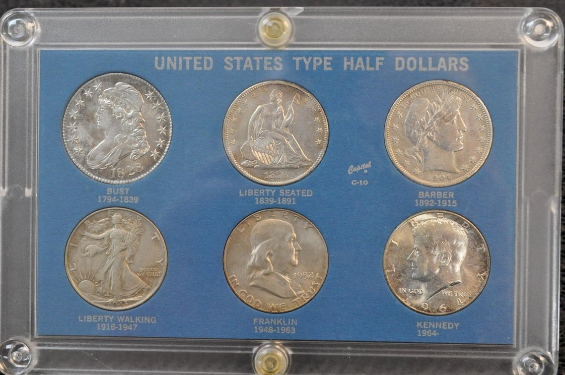 6 Half Dollars, 1828 - 1964