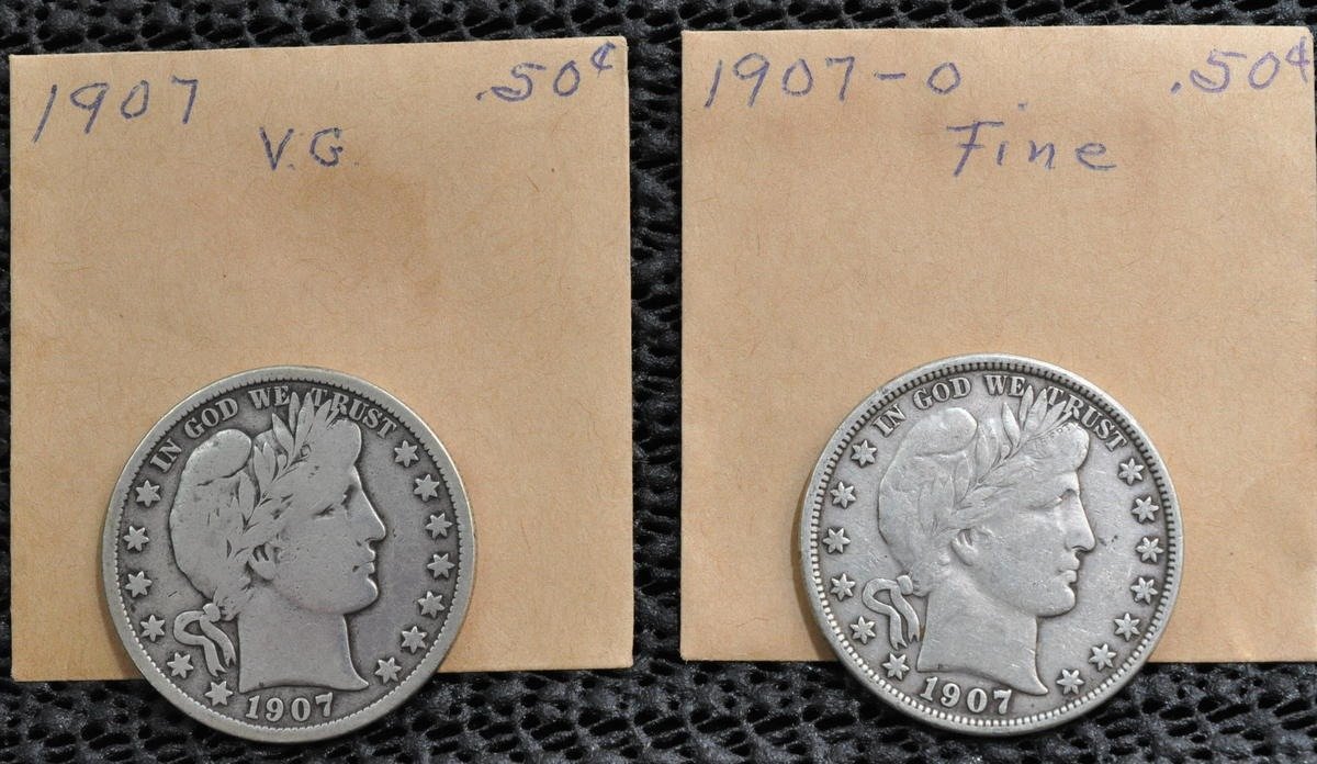 (2) Barber Half Dollars, 1907 & 1907-O