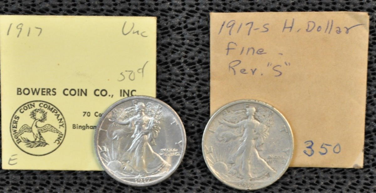 (2) 1917 Walking Liberty Half Dollars, 1917 & 1917-S Rev.