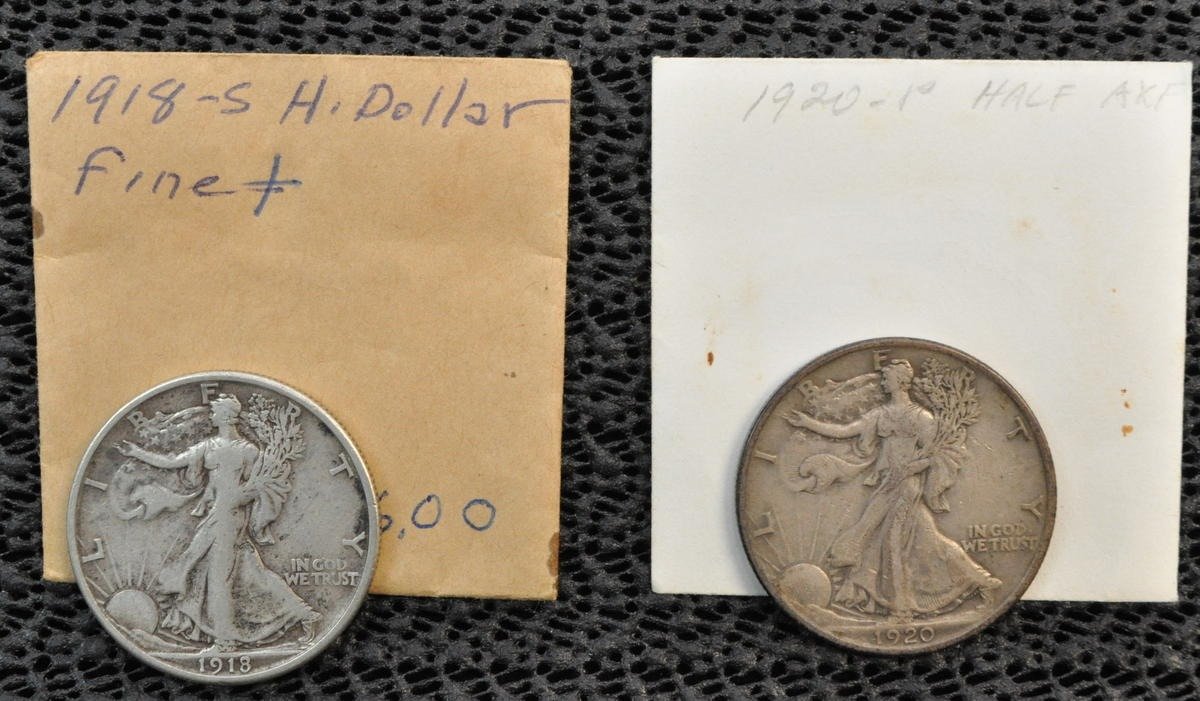 (2) Walking Liberty Half Dollars, 1918-S & 1920