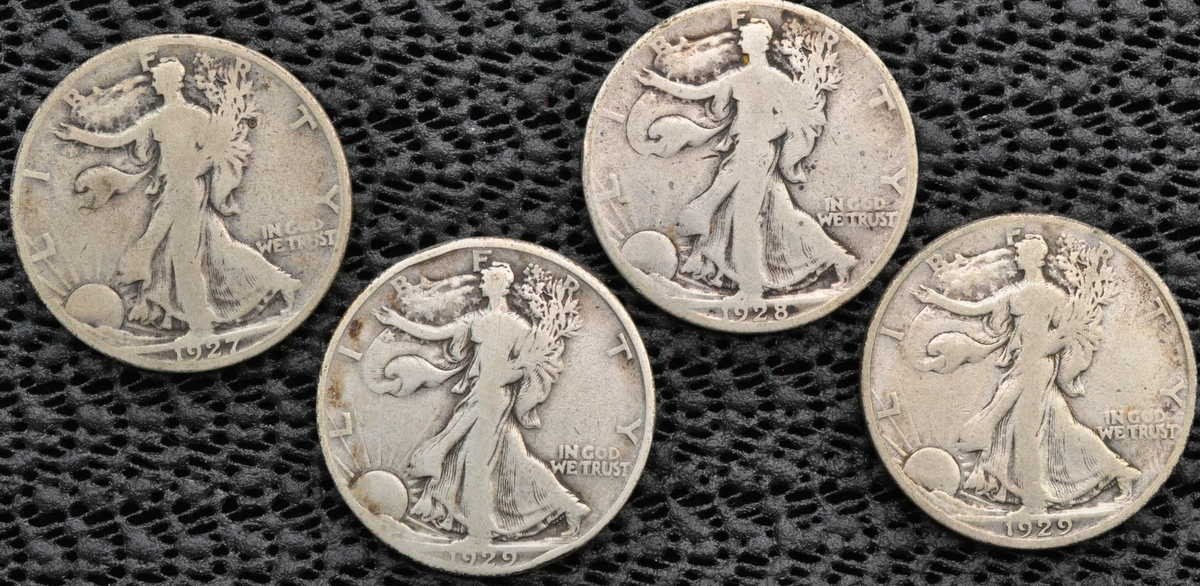 (4) Walking Liberty Half Dollars, 1927 - 1929