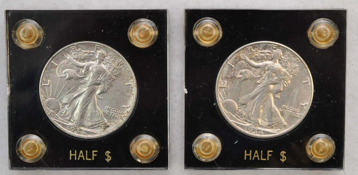 (2) 1934 Walking Liberty Half Dollars, 1934 & 1934-D