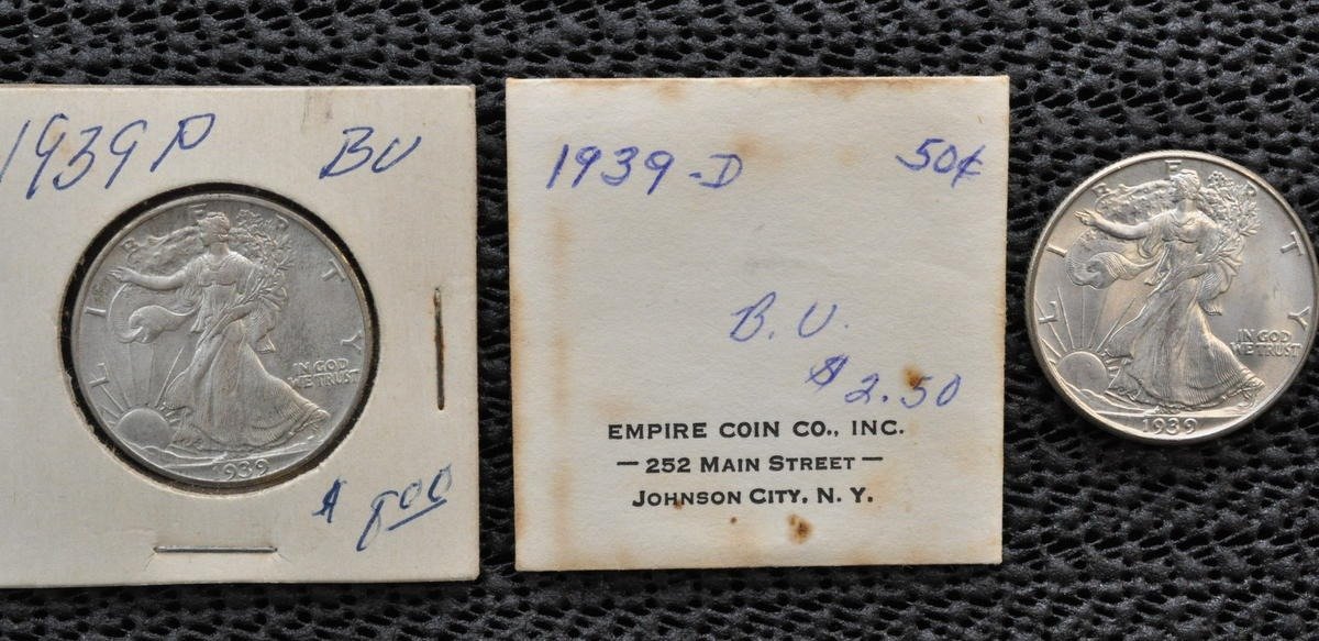 (2) 1939 Walking Liberty Half Dollars, 1939 & 1939-D