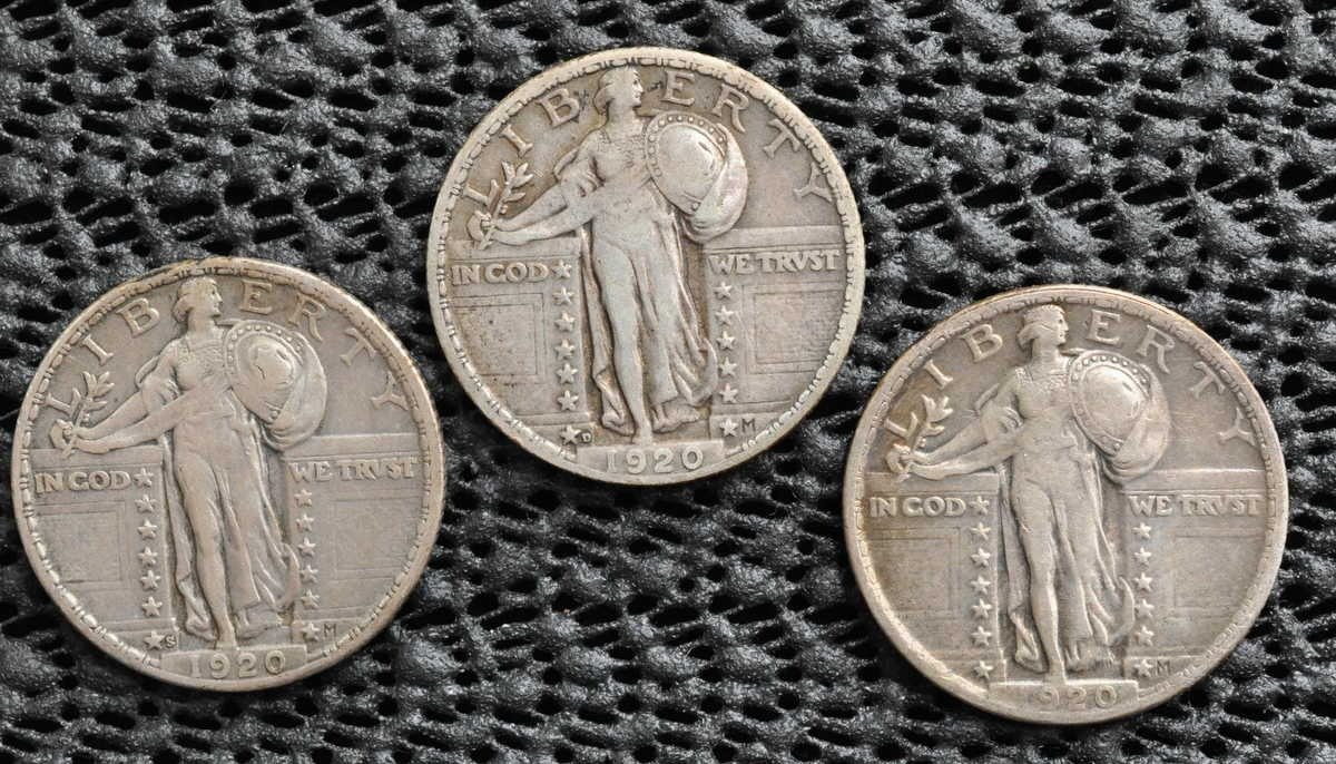 (3) 1920 (P, D, S Mints) Standing Liberty Quarters